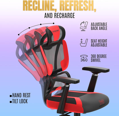 Radiant Sports Breathable Mesh Gaming Chair with Fan - Ergonomic Reclining Gaming - Breathable and Comfortable Design - Lightweight Chair for Gamer's